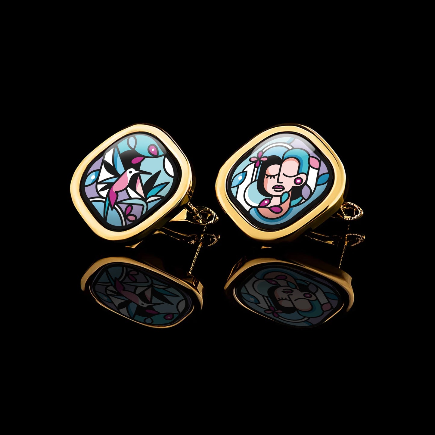 Square Gold Earrings "MuseGem"