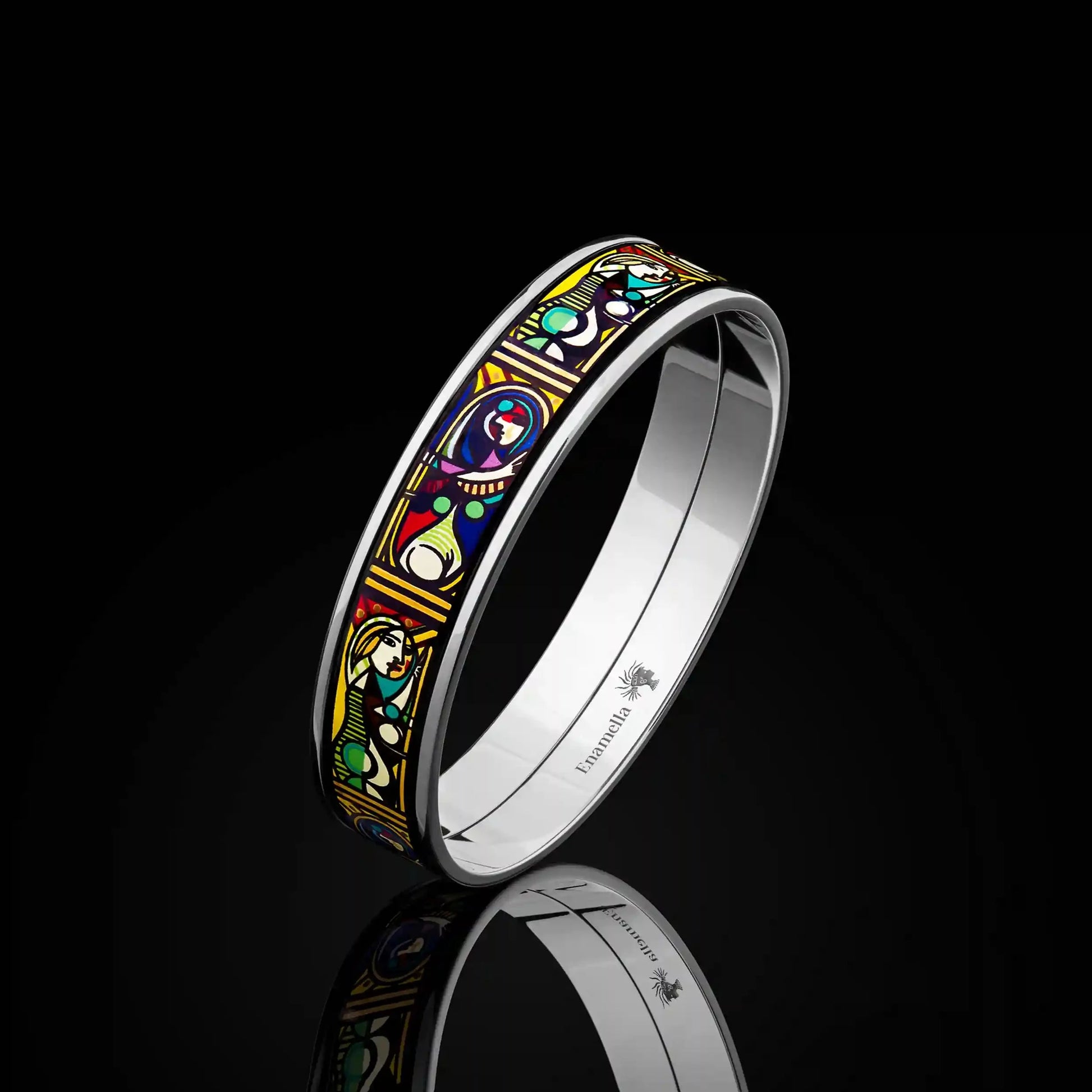 White gold bracelet with the painting of Pablo Picasso "Girl in front of the mirror" in a center