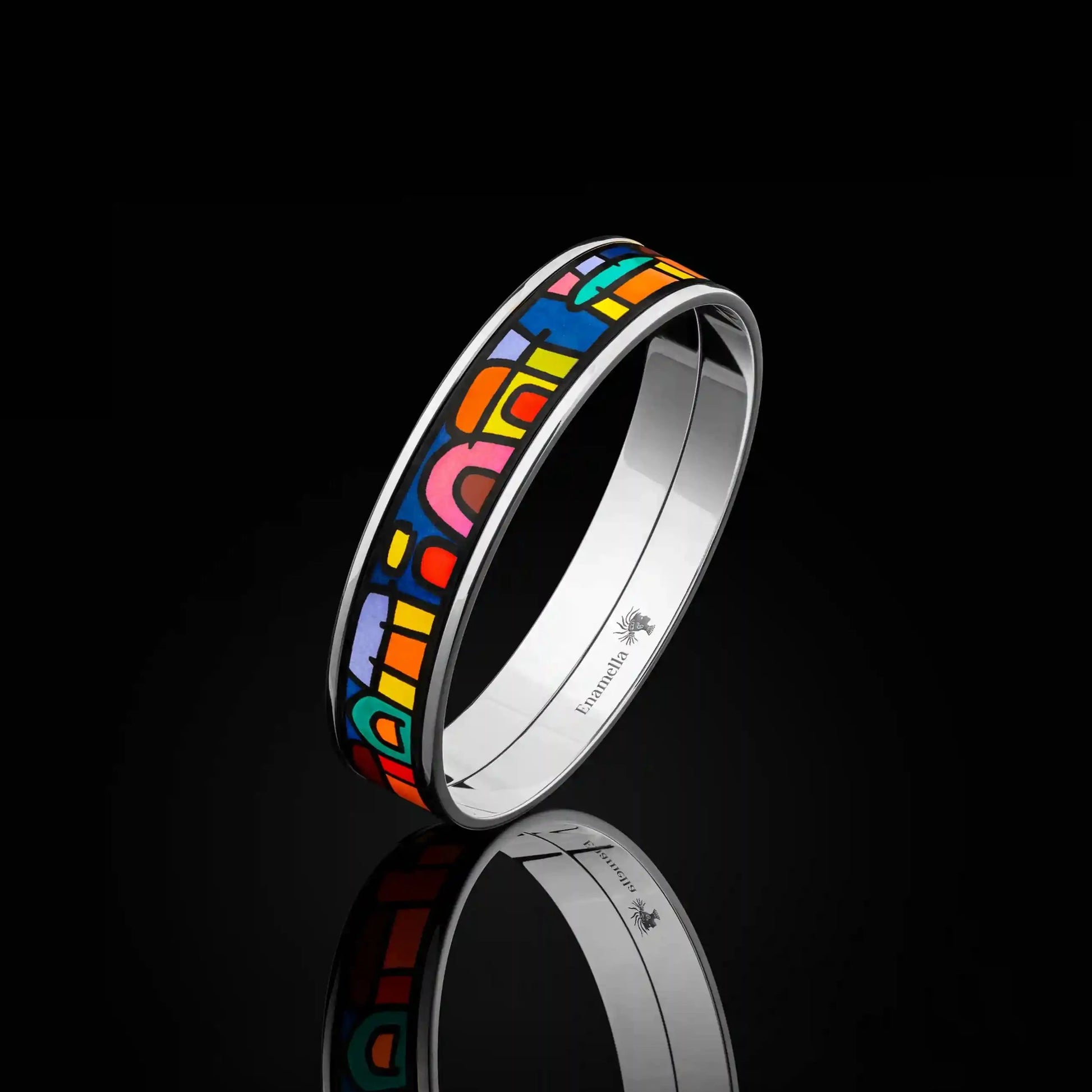 White gold bracelet with the painting of Friedensreich Hundertwasser's "Spanish Nights" in a center