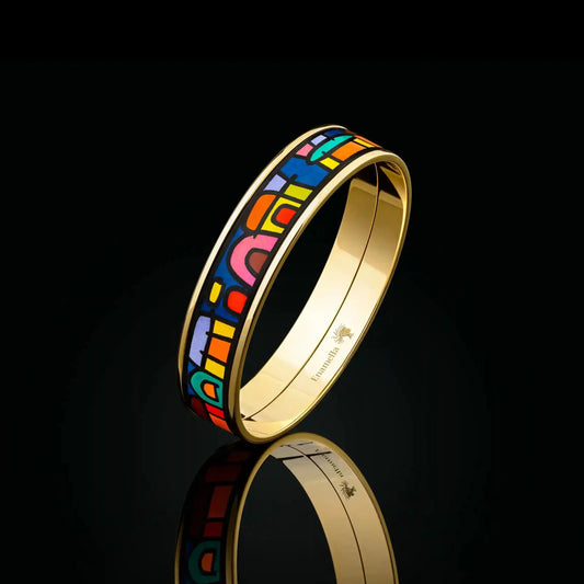 Yellow gold bracelet with the painting of Friedensreich Hundertwasser's "Spanish Nights" in a center