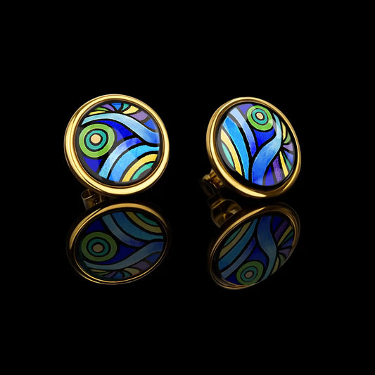 Yellow gold studs with the painting of Van Gogh's "Starry Night"