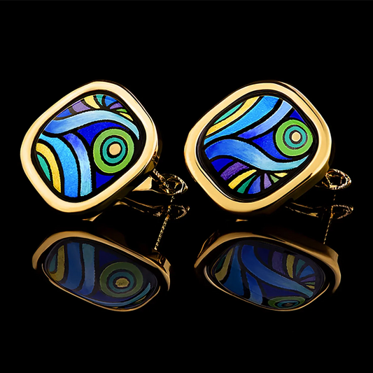 Yellow gold earrings with the painting of Van Gogh's "Starry Night"