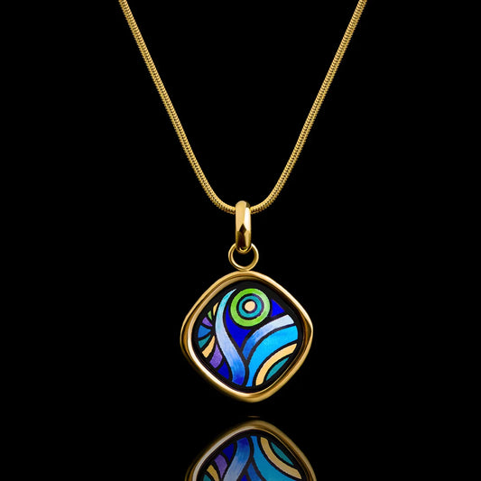 Yellow gold necklace with the painting of Van Gogh's "Starry Night"
