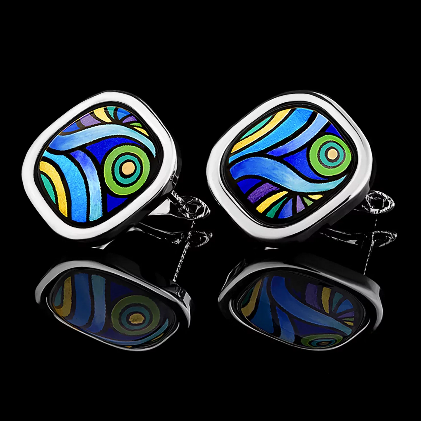 White gold earrings with the painting of Van Gogh's "Starry Night"
